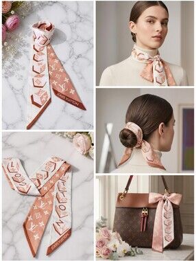 Louis Vuitton Jeu de Louis Bandeau Silk Beige White Scarf